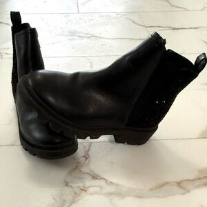 Kids Black Ankle Boots with Chunky Sole